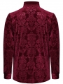 Red Gothic Vintage Embossed Velvet Shirt for Men