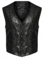 Black Vintage Gothic Printed PU Leather Waistcoat for Men