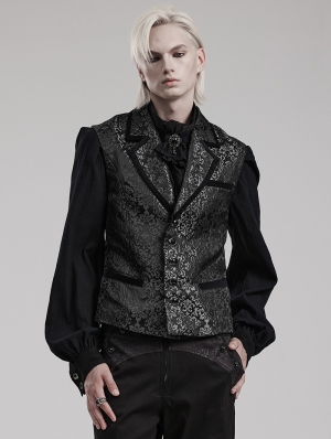 Black Retro Gothic Gorgeous Jacquard Party Waistcoat for Men