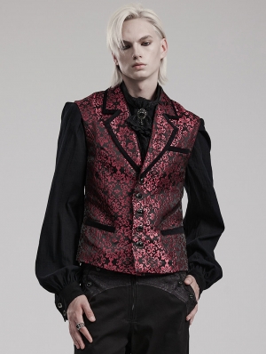 Black and Red Gothic Gorgeous Jacquard Party Waistcoat for Men