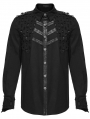 Black Gothic Punk Metal Buckle Decadent Long Sleeve Shirt for Men