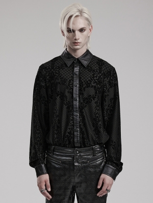 Black Vintage Gothic Flocking Pattern Shirt for Men