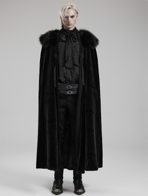 Black Vintage Gothic Handsome Men's Cloak with Detachable Fur Collar