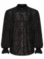 Black Vintage Gothic Dark Gold Printed Button-Up Shirt for Men