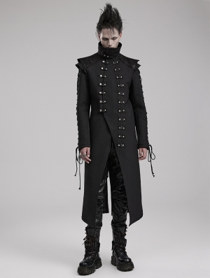 Black Gothic Cool Punk Metal Rivets Padded Long Jacket for Men