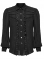 Black Retro Gothic Ruffles Long Sleeve Shirt for Men