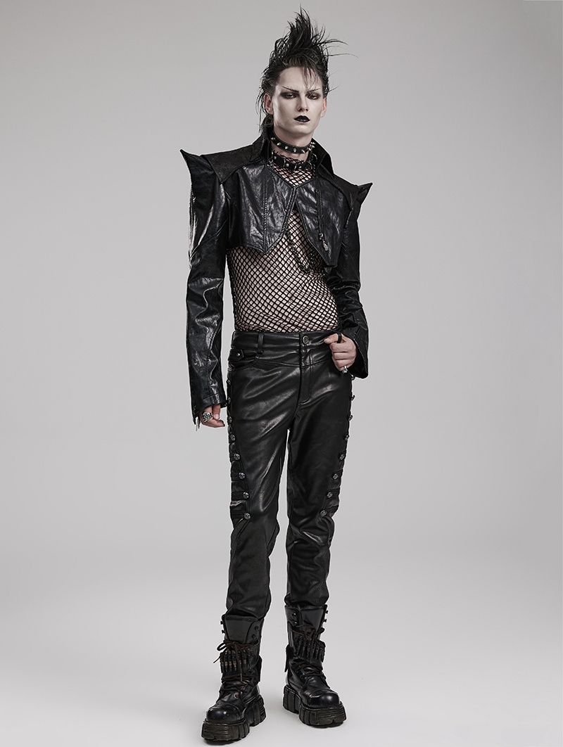 Black Gothic Punk Super Short PU Leather Jacket for Men