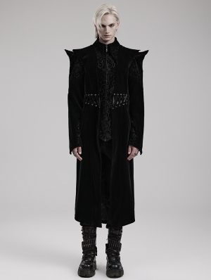 Black Retro Gothic Jacquard Velvet Bat Collar Long Party Coat for Men