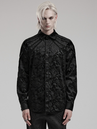 Black Gothic Vintage Embossed Pattern Fit Party Shirt for Men