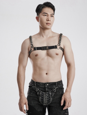 Black and Silver Gothic Punk Chunky Chain Harness for Men