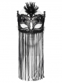 Black Gothic Fringed Lace Coffin Mask with Sequin Tassels