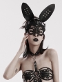 Black Gothic Faux Leather Lace Bunny Mask