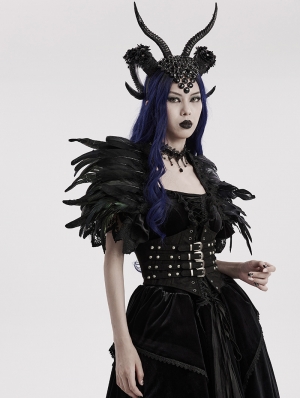 Black Gothic Glitter Flower Demon Horn Headwear
