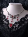 Silver Retro Rose Gothic Spider Web Red Crystal Pendant Necklace