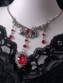 Silver Retro Rose Gothic Spider Web Red Crystal Pendant Necklace