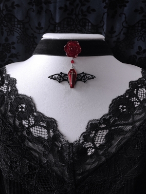 Goth Bride Black Lace Cross Choker Necklace