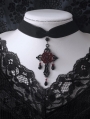 Black Velvet Dark Gothic Rose Cross Pendant Choker