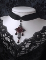 Black Velvet Dark Gothic Rose Cross Pendant Choker