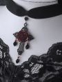 Black Velvet Dark Gothic Rose Cross Pendant Choker