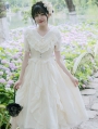 Floating Song Beige Ruffle V-neck Puff Sleeve Classic Lolita OP Dress