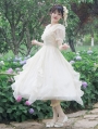 Floating Song Beige Ruffle V-neck Puff Sleeve Classic Lolita OP Dress