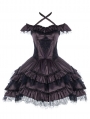 Silent Melody Dark Purple Halter Off-the-Shoulder Gothic Lolita JSK Dress