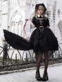 Black Gothic Rose Cross Embroidery Hollow Out Irregular Lolita Dress Suit