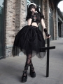 Black Gothic Rose Cross Embroidery Hollow Out Irregular Lolita Dress Suit