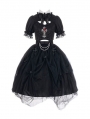 Black Gothic Rose Cross Embroidery Hollow Out Irregular Lolita Dress Suit