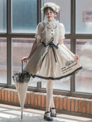 Sweetheart Barbie Beige Fake Two-Piece Sweet Lolita JSK Dress Set