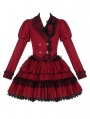 Roses Red and Black Gothic Punk Metal Buttons Two-Piece Lolita Dress Set