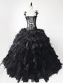 Black Romantic Gothic Lace Tulle Wedding Prom Ball Gown Dress