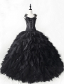 Black Romantic Gothic Lace Tulle Wedding Prom Ball Gown Dress