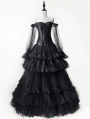 Black off-the-Shoulder Long Sleeve Tulle Gothic Corset Prom Party Dress