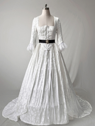 White Patterned Historical Victorian Edwardian Wedding Tea Party Dress