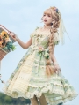 Betty's Afternoon Tea Green Floral Print Classic Lolita Dress Set