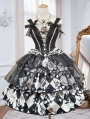 Chessboard Game Black and White Pattern Tiered Classic Lolita Dress Set