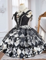 Chessboard Game Black and White Pattern Tiered Classic Lolita Dress Set