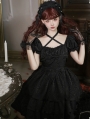 Thorn Roses Black Tiered Ruffle Short Sleeve Gothic Lolita OP Dress