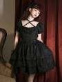 Thorn Roses Black Tiered Ruffle Short Sleeve Gothic Lolita OP Dress