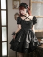 Thorn Roses Black Tiered Ruffle Short Sleeve Gothic Lolita OP Dress