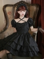Thorn Roses Black Tiered Ruffle Short Sleeve Gothic Lolita OP Dress