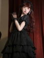 Thorn Roses Black Tiered Ruffle Short Sleeve Gothic Lolita OP Dress