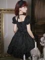 Thorn Roses Black Tiered Ruffle Short Sleeve Gothic Lolita OP Dress