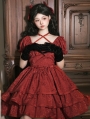 Thorn Roses Red Tiered Ruffle Short Sleeve Gothic Lolita OP Dress