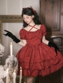 Thorn Roses Red Tiered Ruffle Short Sleeve Gothic Lolita OP Dress
