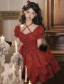 Thorn Roses Red Tiered Ruffle Short Sleeve Gothic Lolita OP Dress