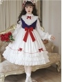 Snow White Ruffle Long Sleeve Pleating Daily Sweet Lolita OP Dress
