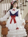 Snow White Ruffle Long Sleeve Pleating Daily Sweet Lolita OP Dress