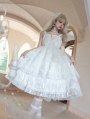 Starry Love White Tiered Ruffle High Waist Sweet Lolita JSK Dress